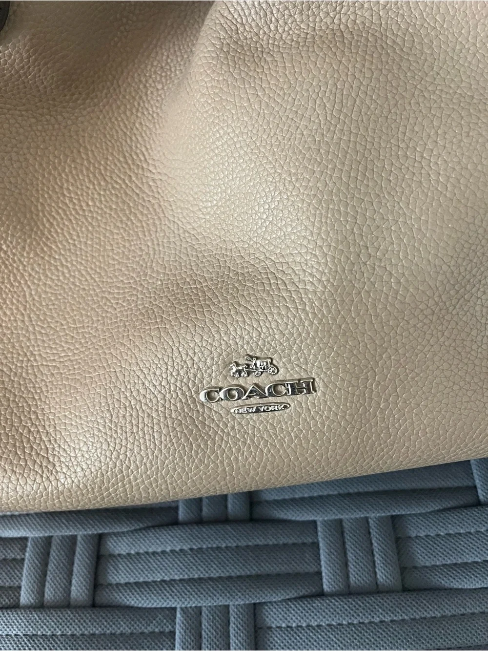 Coach Beige Pebbled Leather Satchel with Dark Trim